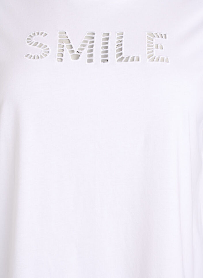 Cotton T-shirt with embroidered text, White, Packshot image number 2