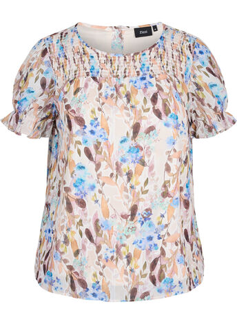 Short-sleeved floral blouse with smock