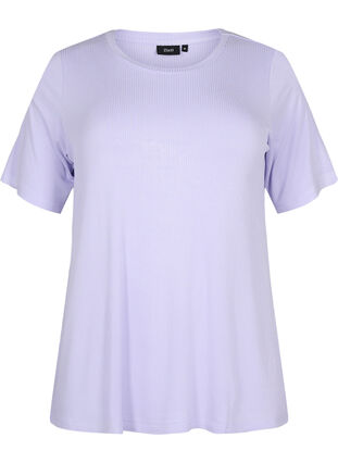 T-shirt in viscose with rib structure, Lavender, Packshot image number 0