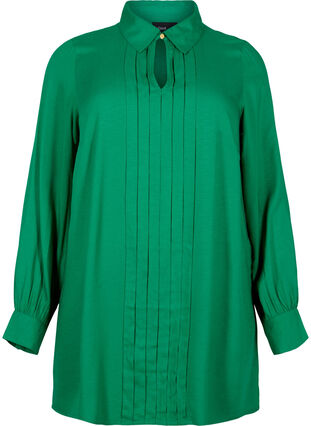 Long-sleeved viscose blouse with shirt collar, Jolly Green, Packshot image number 0