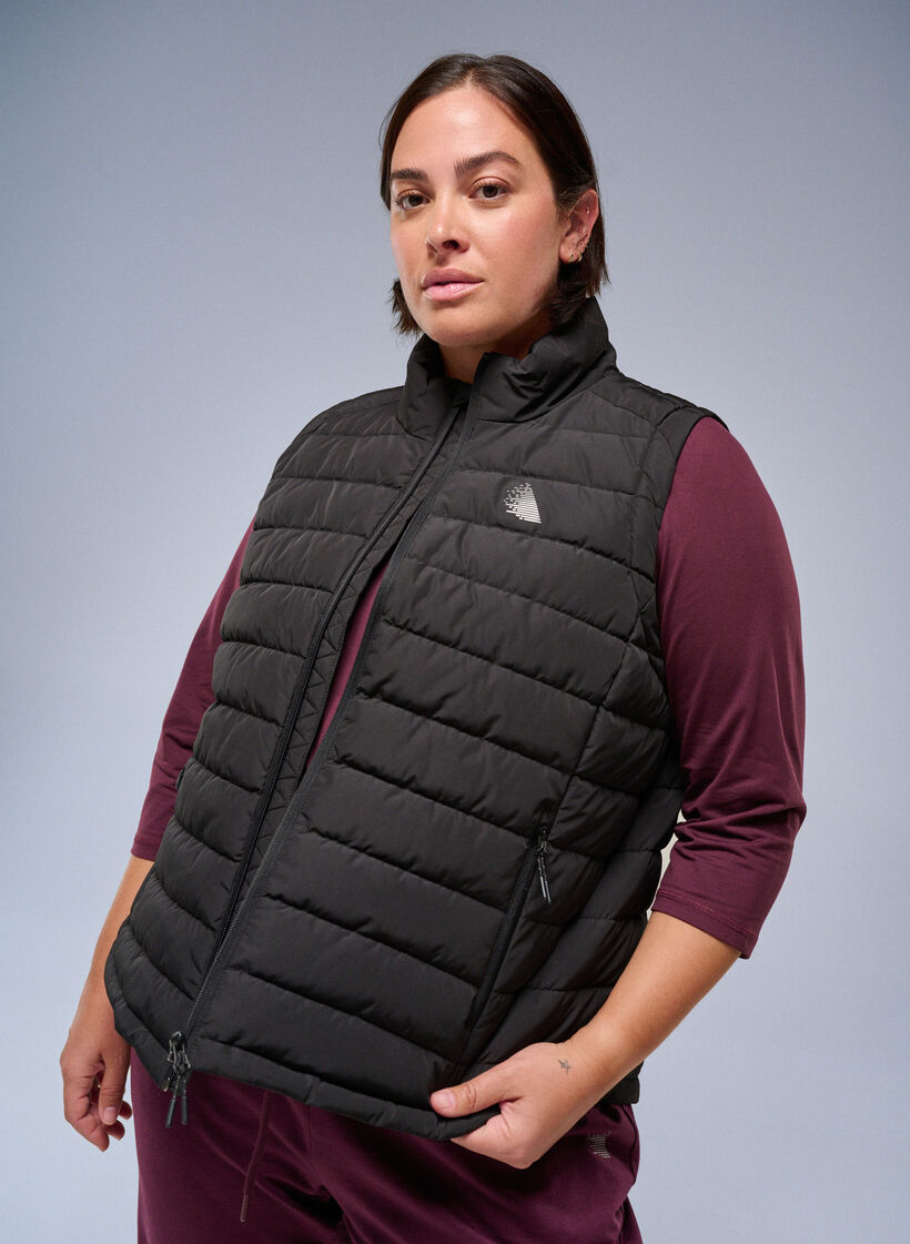 Sporty padded vest with zipper and pockets, Black, Image image number 0