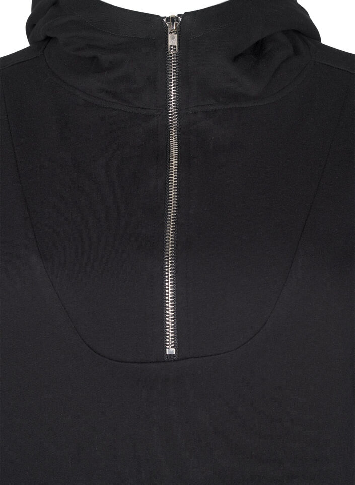 Sweat tunic with hood and zip, Black, Packshot image number 2
