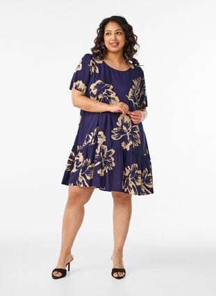 Dress in viscose with cutline - Blue - Sz. M - Zizzifashion Dress in viscose with cutline - Blue - Sz. M - Zizzifashion