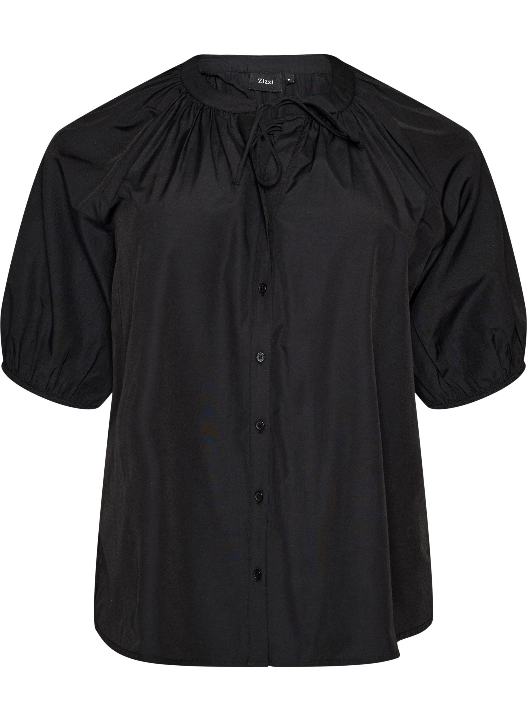ZizzifashionShirt blouse with button fastening and tie-belt, Black, Packshot image number 0