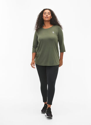 Workout top with 3/4 sleeves, Thyme, Model image number 2