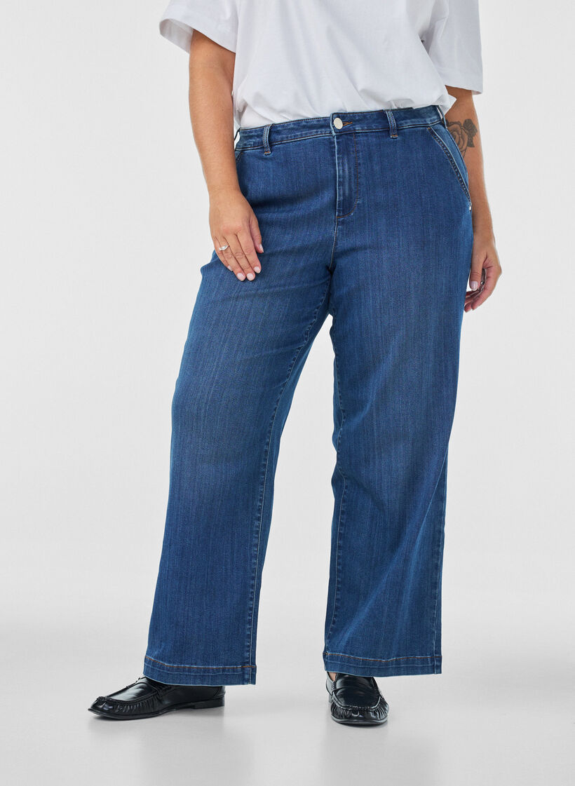 Wide fit Myra jeans with high waist, Blue, Model image number 2