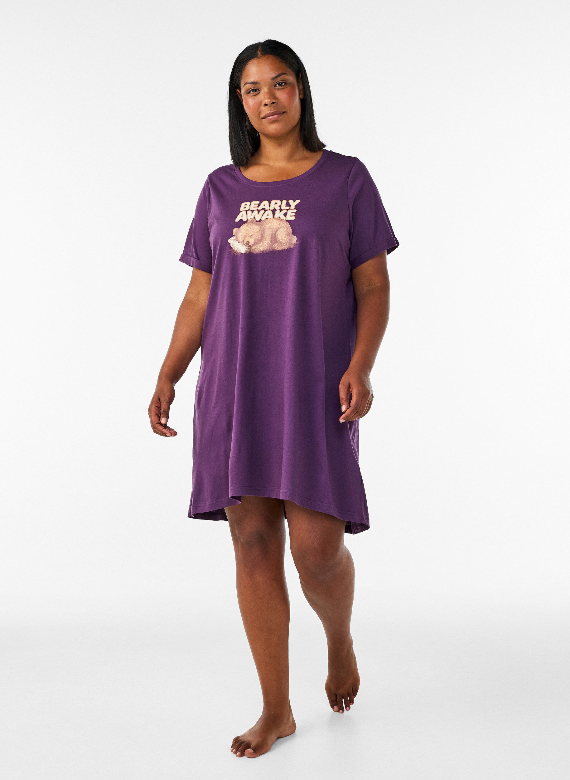 ZizzifashionShort-sleeved nightgown in organic cotton, Blue, Model image number 1