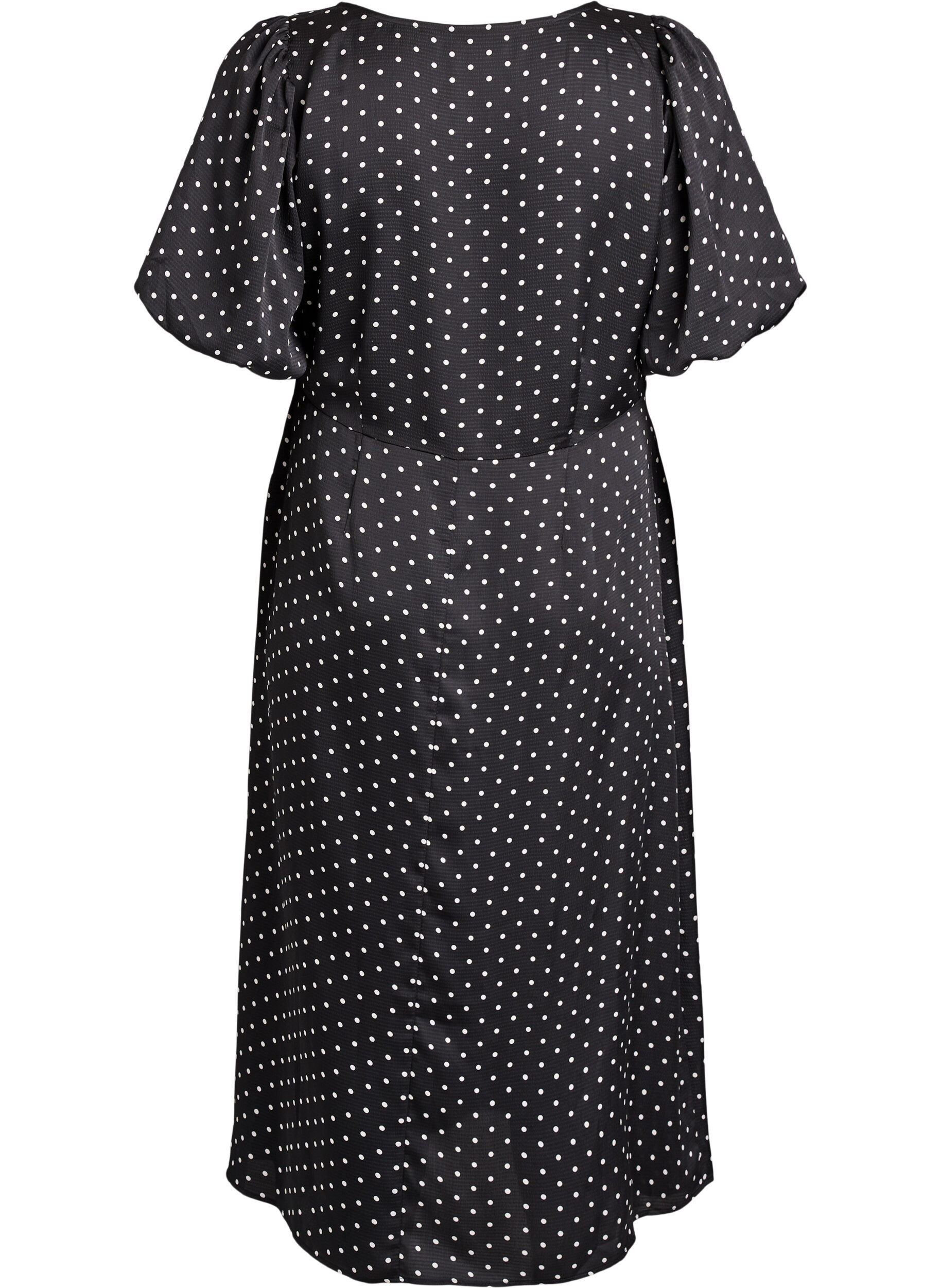 Zizzifashion Polka dot midi dress with square neckline, Black, Packshot image number 1