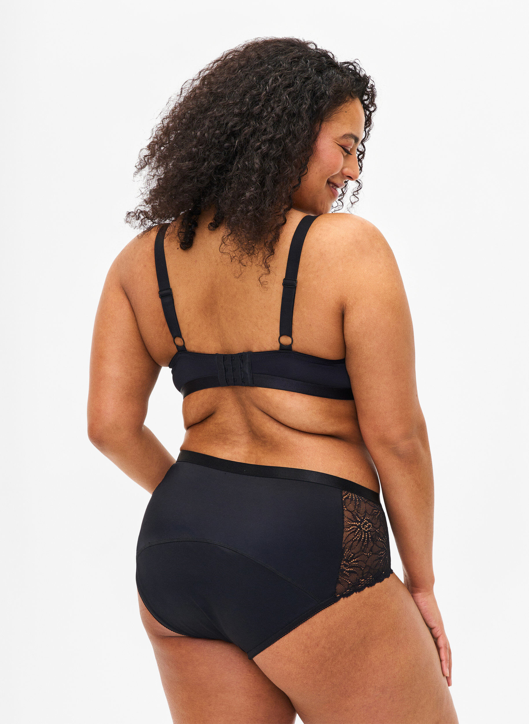 Zizzifashion Period panties with lace and regular waist, Black, Model image number 1