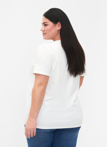 T-shirt with v-neck and cross detail, Warm Off-white, Model image number 1