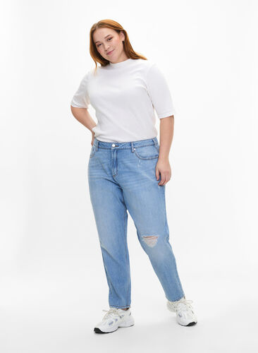 Mille mom fit jeans with destroy , Light Blue, Model image number 0