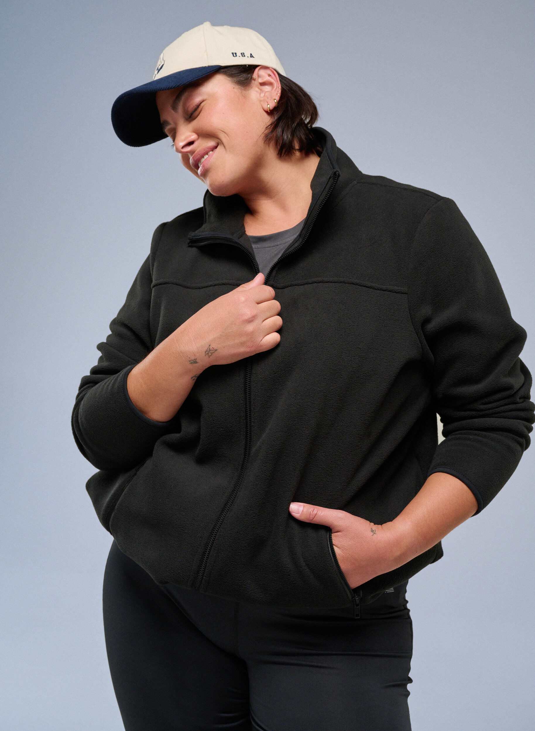 ZizzifashionFleece jacket with pockets, Black, Image image number 0