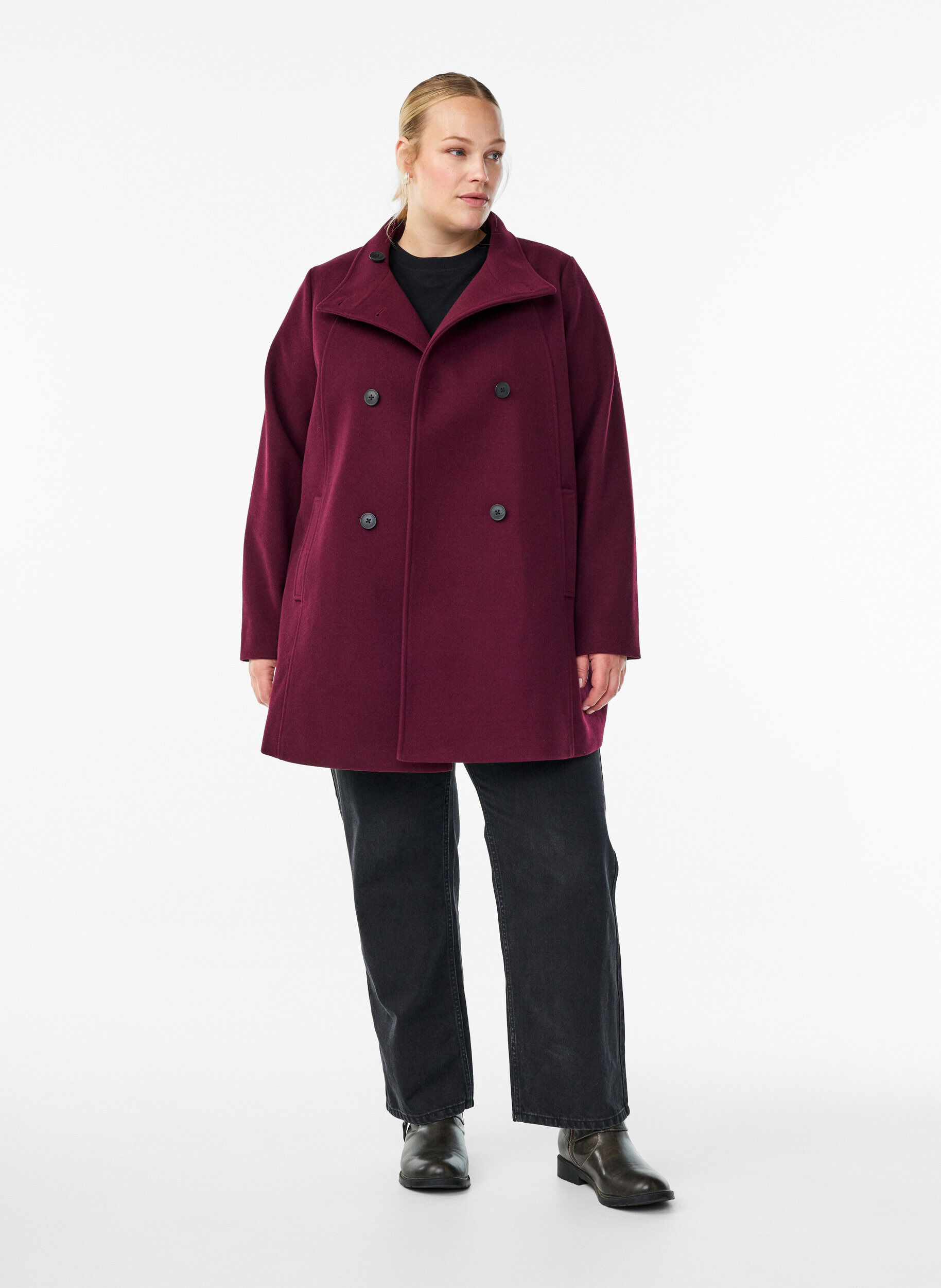 Zizzifashion Short coat with A-line shape, Dark Bordeaux, Model image number 1