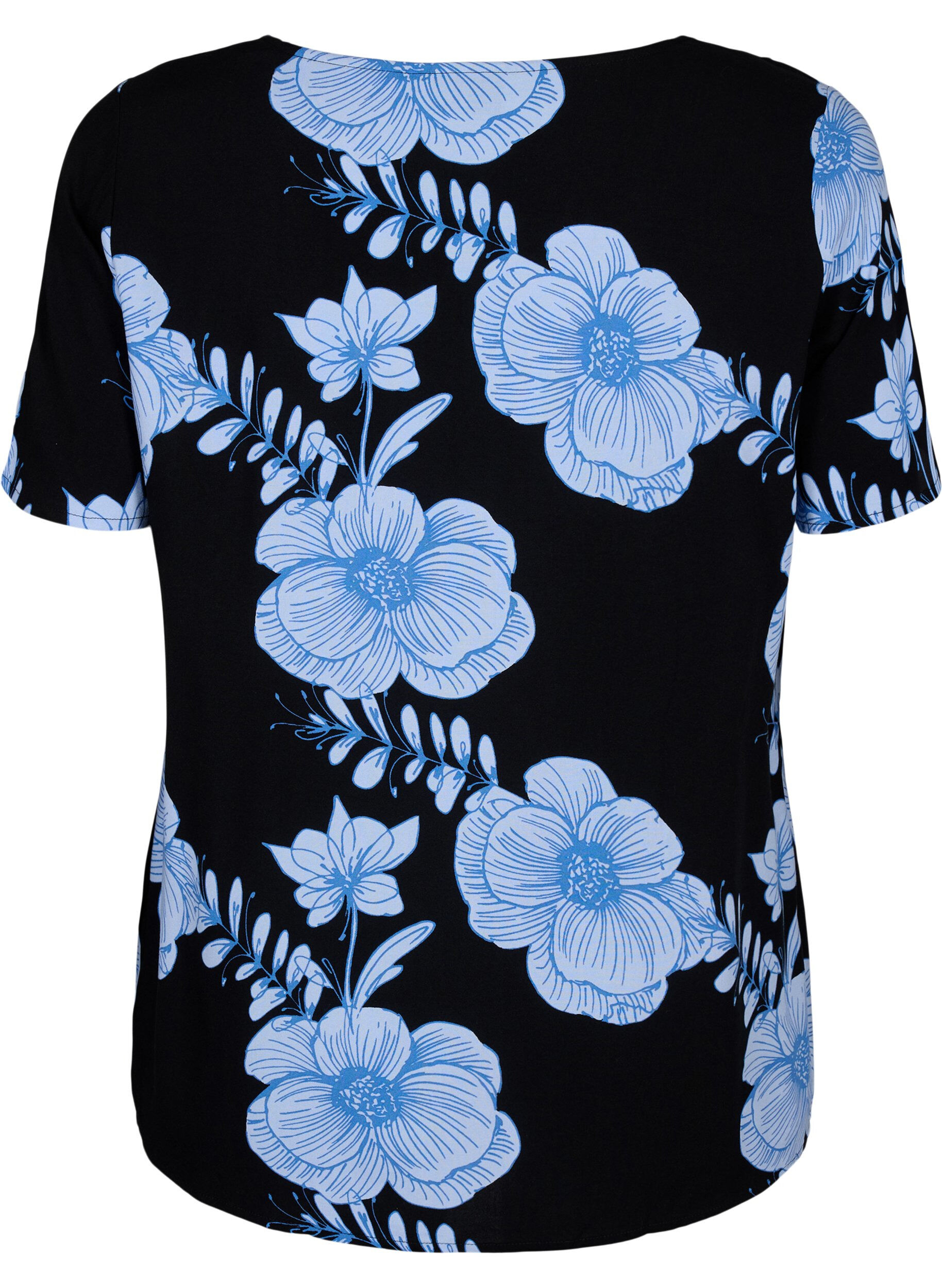Zizzifashion FLASH - Short sleeve viscose blouse with print, Black, Packshot image number 1