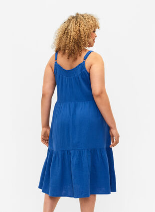 Plain cotton strap dress, Victoria blue, Model image number 1