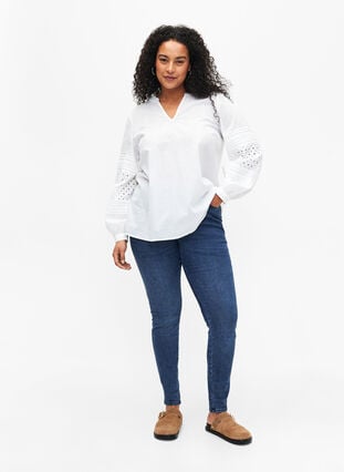 Long sleeve blouse with decorative details, Bright White, Model image number 4