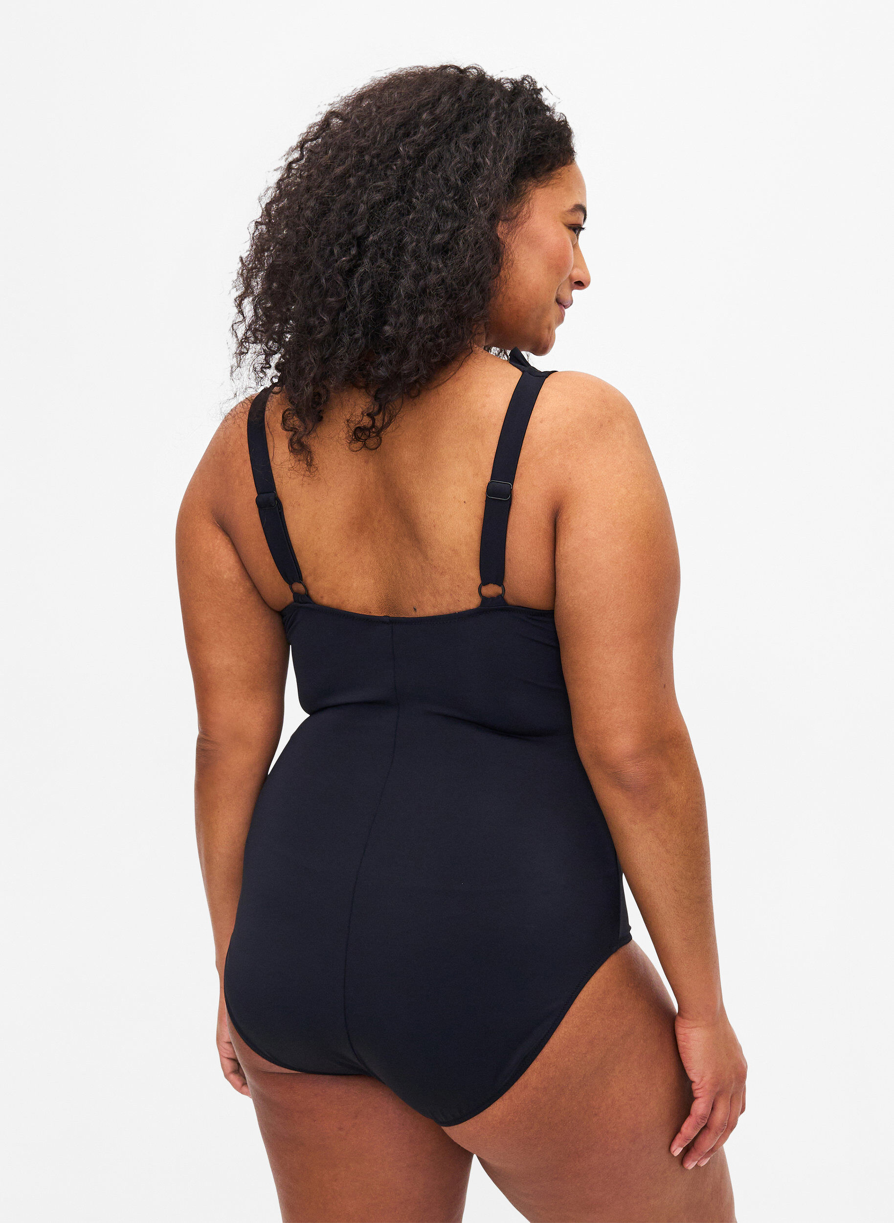 Zizzifashion V-neck swimsuit with ruffles, Black, Model image number 1