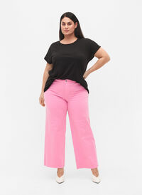 	 Flared jeans with high waist, Pink, Model
