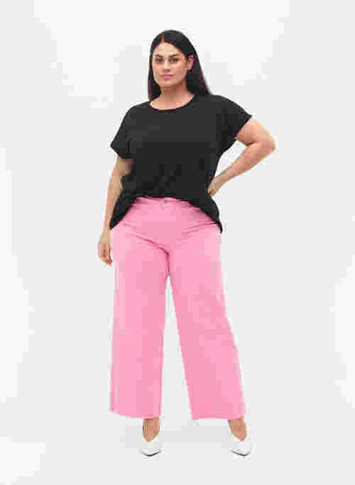 	 Flared jeans with high waist, Pink, Model