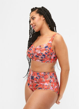 Printed bikini top, Retro Flower, Model image number 2