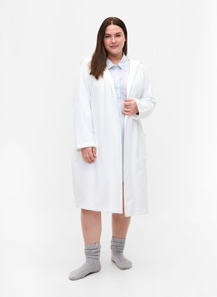 	 Dressing gown with hood and pockets, Cloud Dancer, Model image number 2
