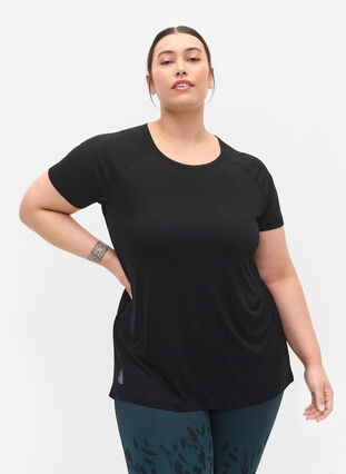 workout t-shirt in viscose with cut-out back, Black, Model image number 0