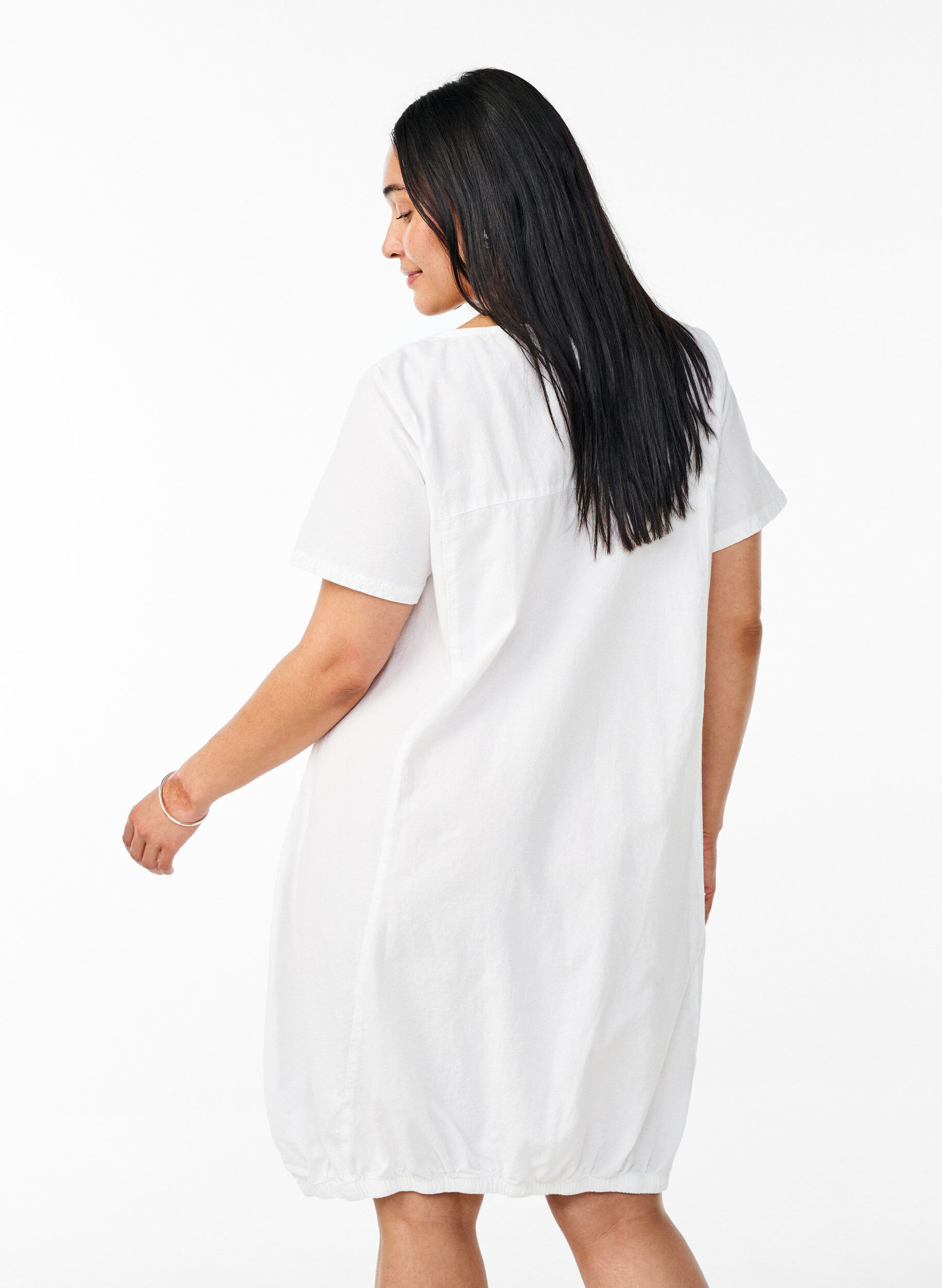 Zizzifashion Short-sleeved cotton dress, White, Model image number 2