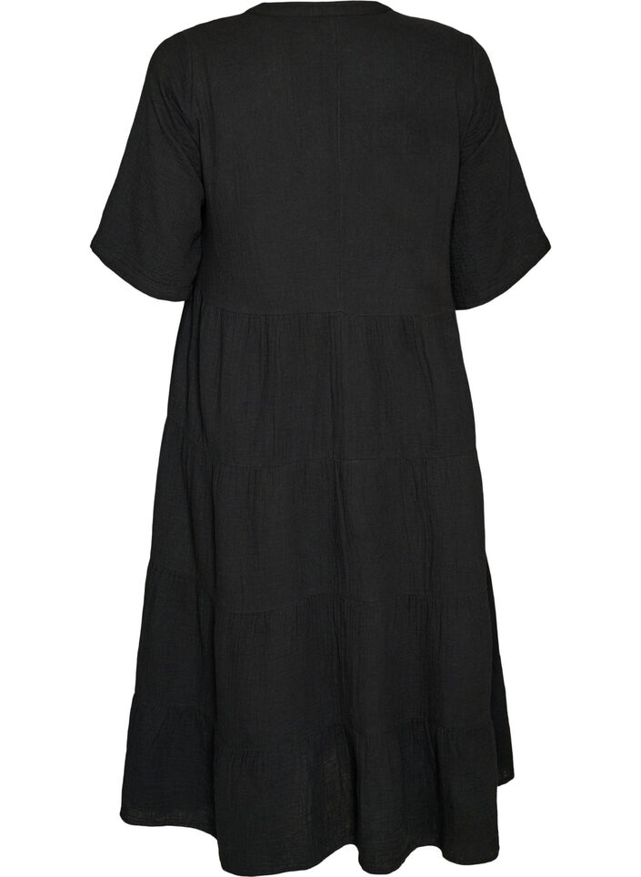 A-line midi dress in cotton muslin, Black, Packshot image number 1