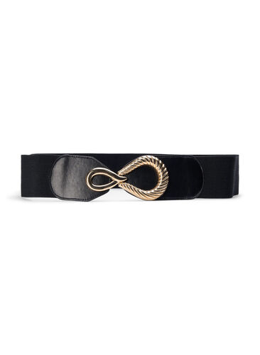 Stretchy waist belt with gold-colored buckle, Black, Packshot image number 0
