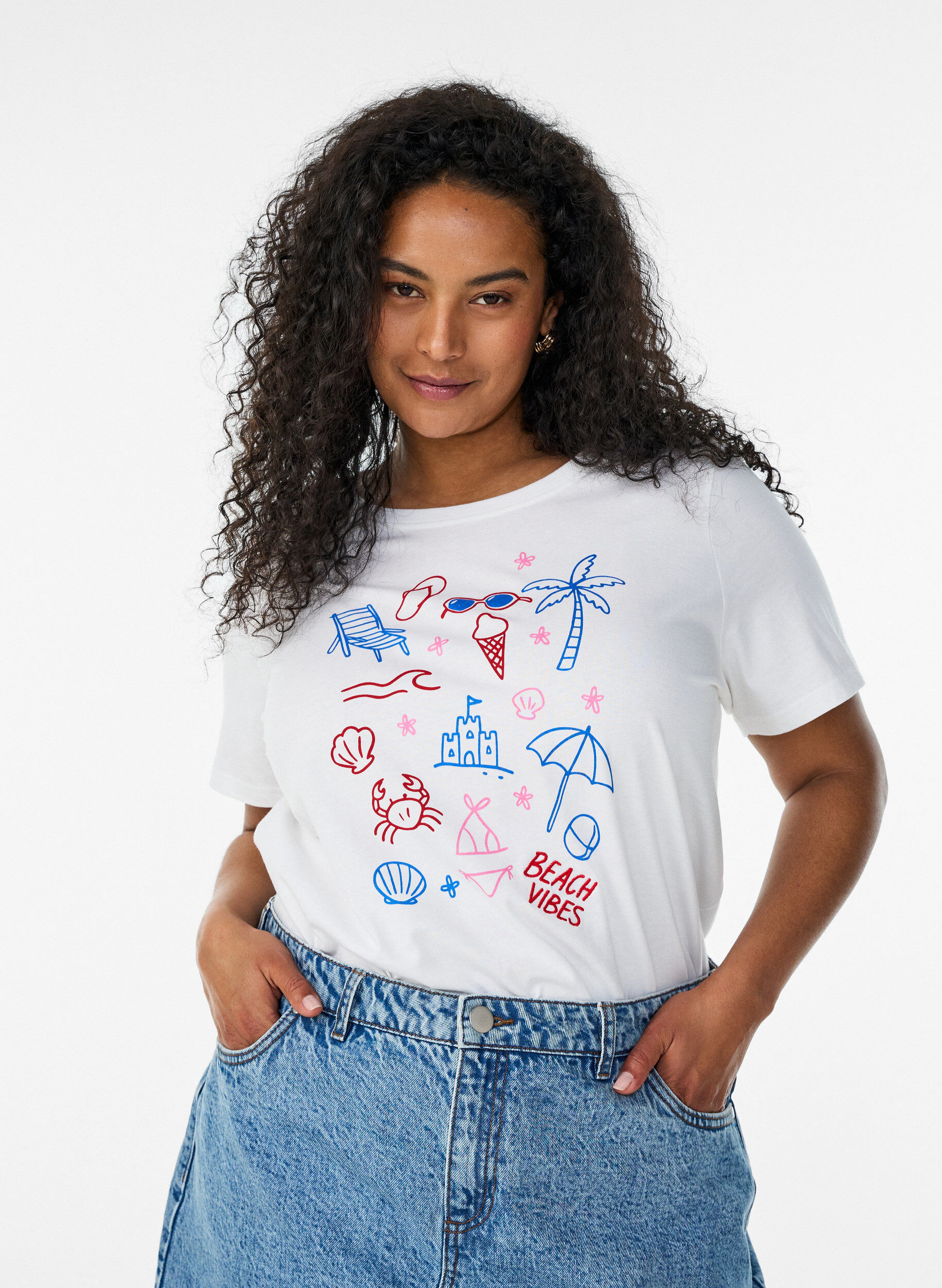 ZizzifashionOrganic cotton T-shirt with beach print, White, Model image number 0