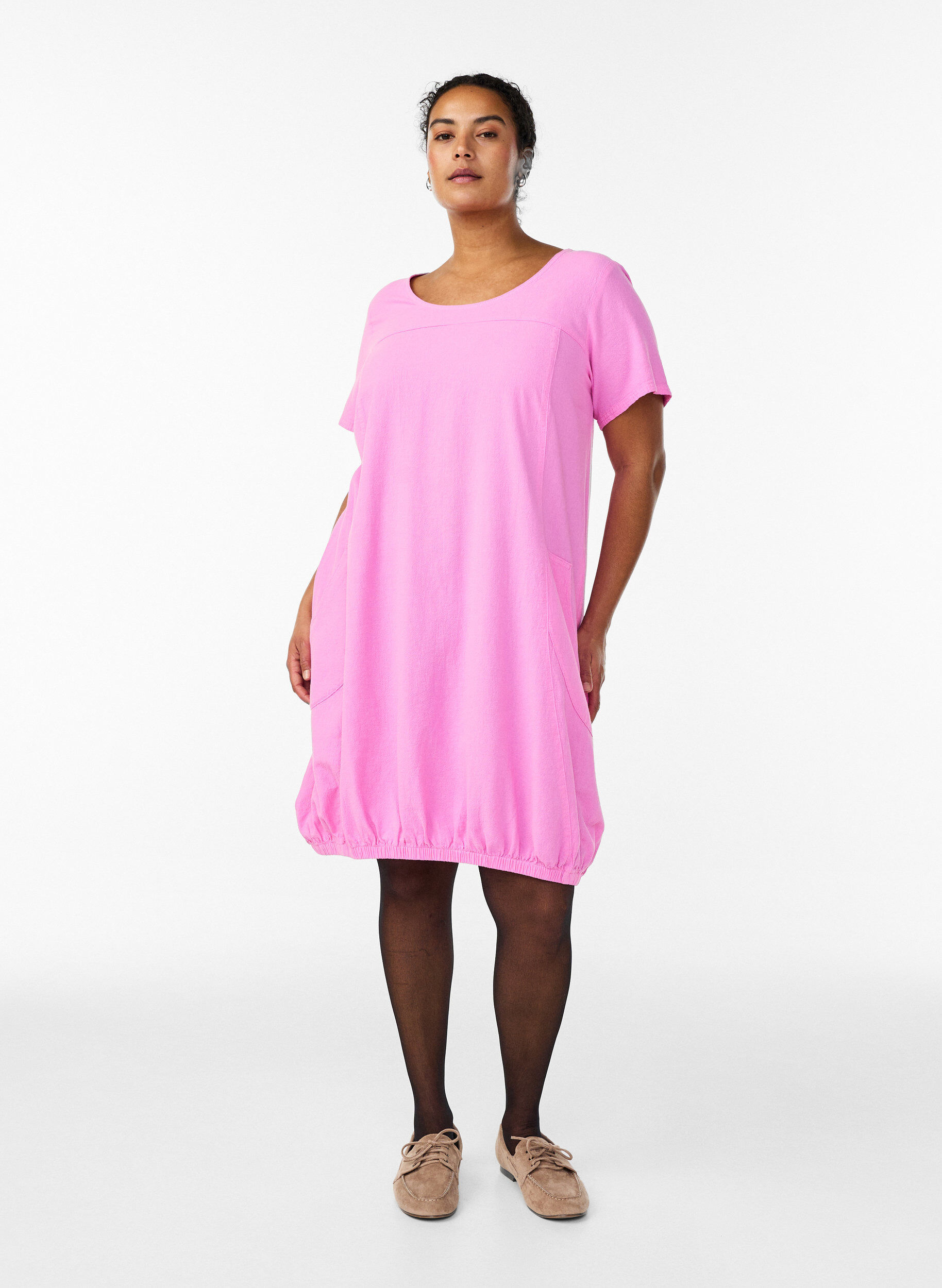 ZizzifashionShort-sleeved cotton dress, Pink, Model image number 1