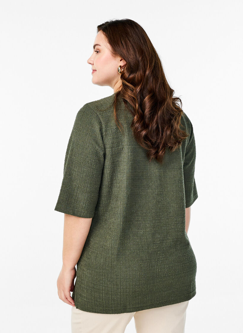 Structured blouse with V-neckline, Thyme, Model image number 1