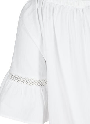 Cotton dress with lace ribbon and short sleeves, Bright White, Packshot image number 3