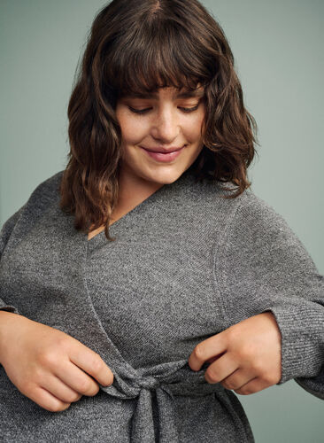 Mottled maternity blouse in knit with wrap, Medium Grey Melange, Image image number 0
