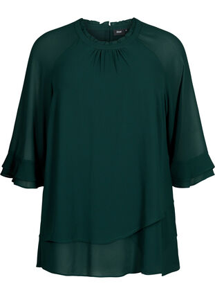 Blouse with asymmetric hem and 3/4 sleeves, Scarab, Packshot image number 0