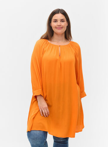 Viscose tunic with 3/4 sleeves, Orange Peel, Model image number 0