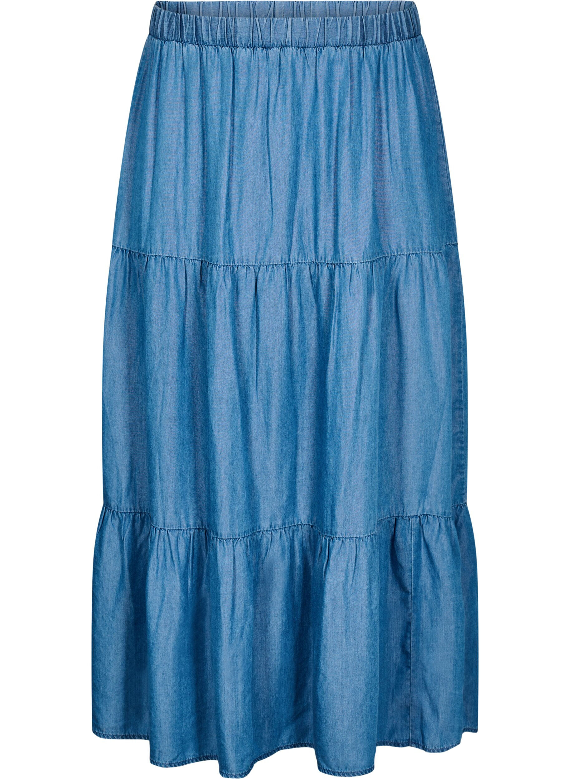 Denim maxi skirt with ruffles