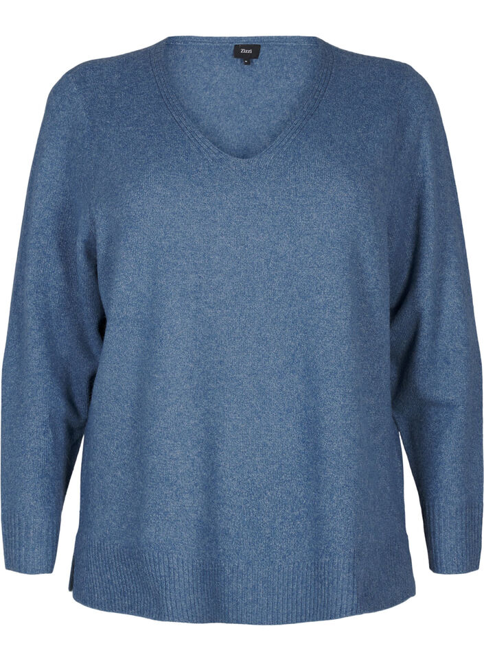 Knitted blouse with V-neck, Bering S. White Mel., Packshot image number 0