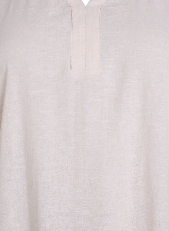 Midi dress in linen and viscose with short sleeves, Beige, Packshot image number 2