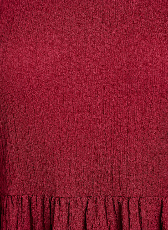 Short dress with texture and 3/4 sleeves, Dark Bordeaux, Packshot image number 2