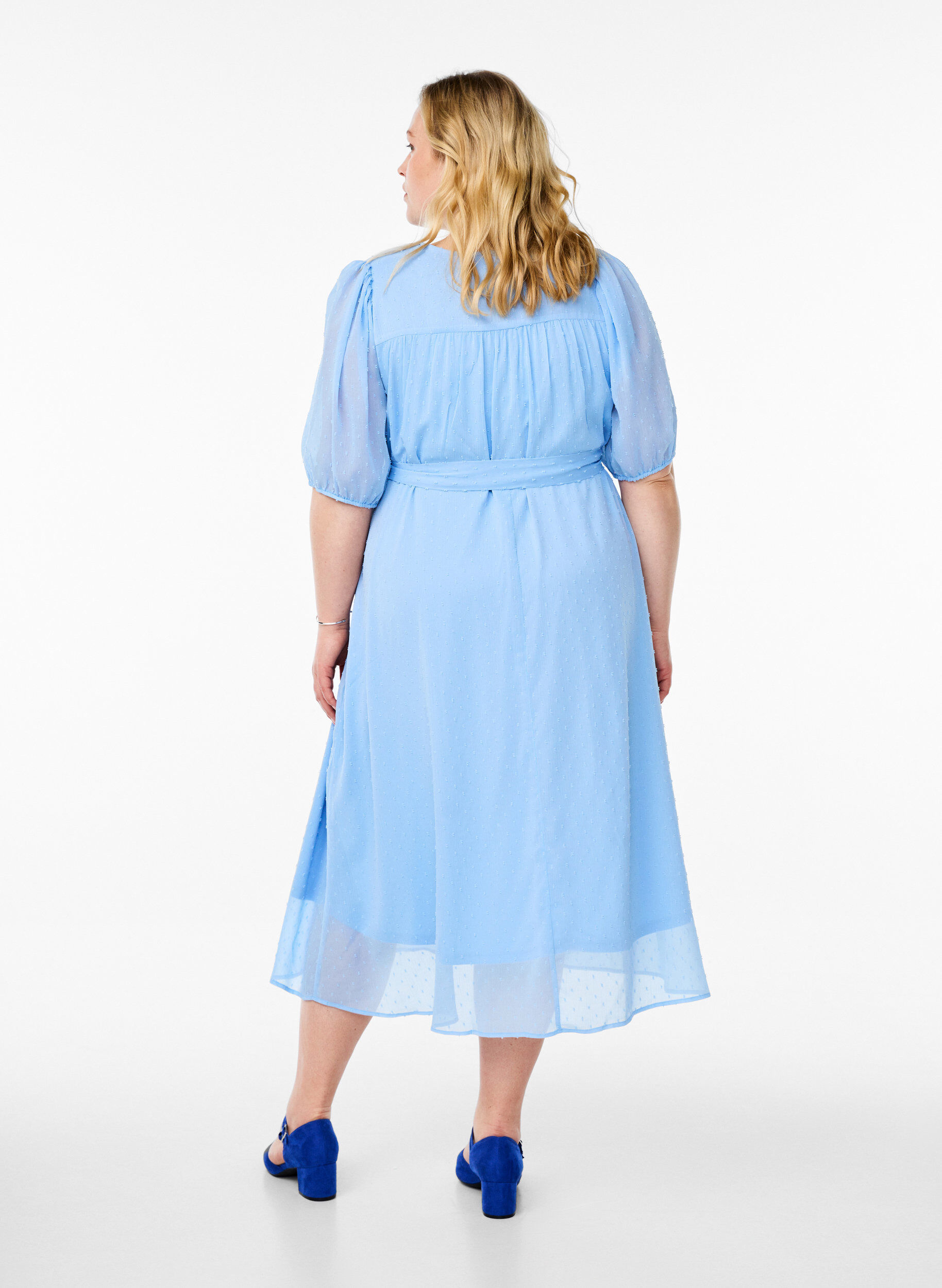 ZizzifashionV-neck midi dress with tie fastening, Light Blue, Model image number 1