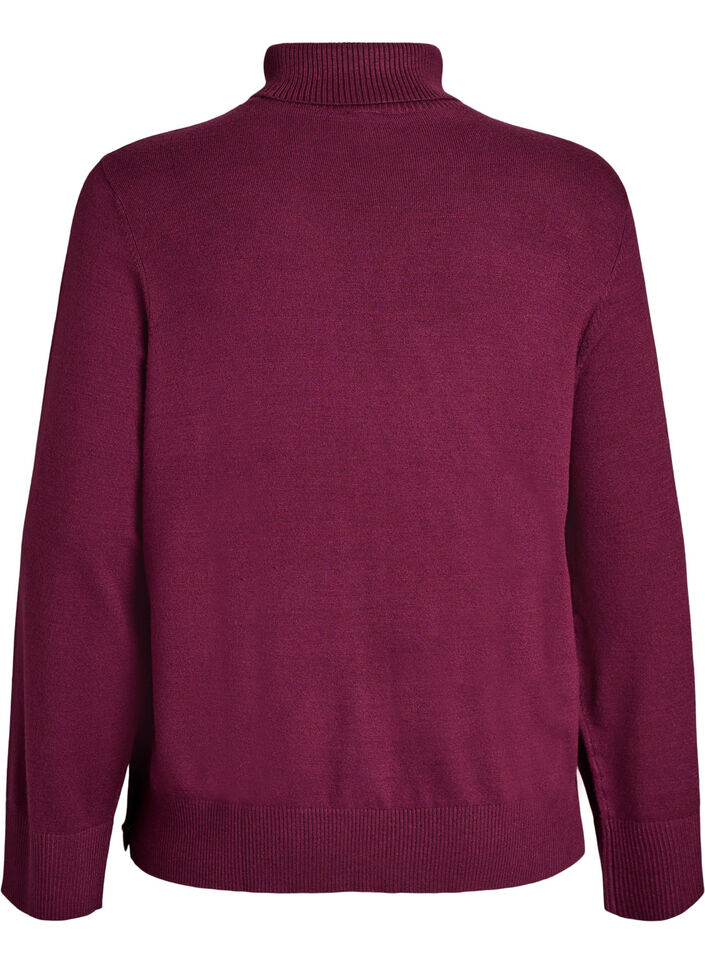 Knitted blouse with turtleneck and side buttons, Dark Bordeaux, Packshot image number 1