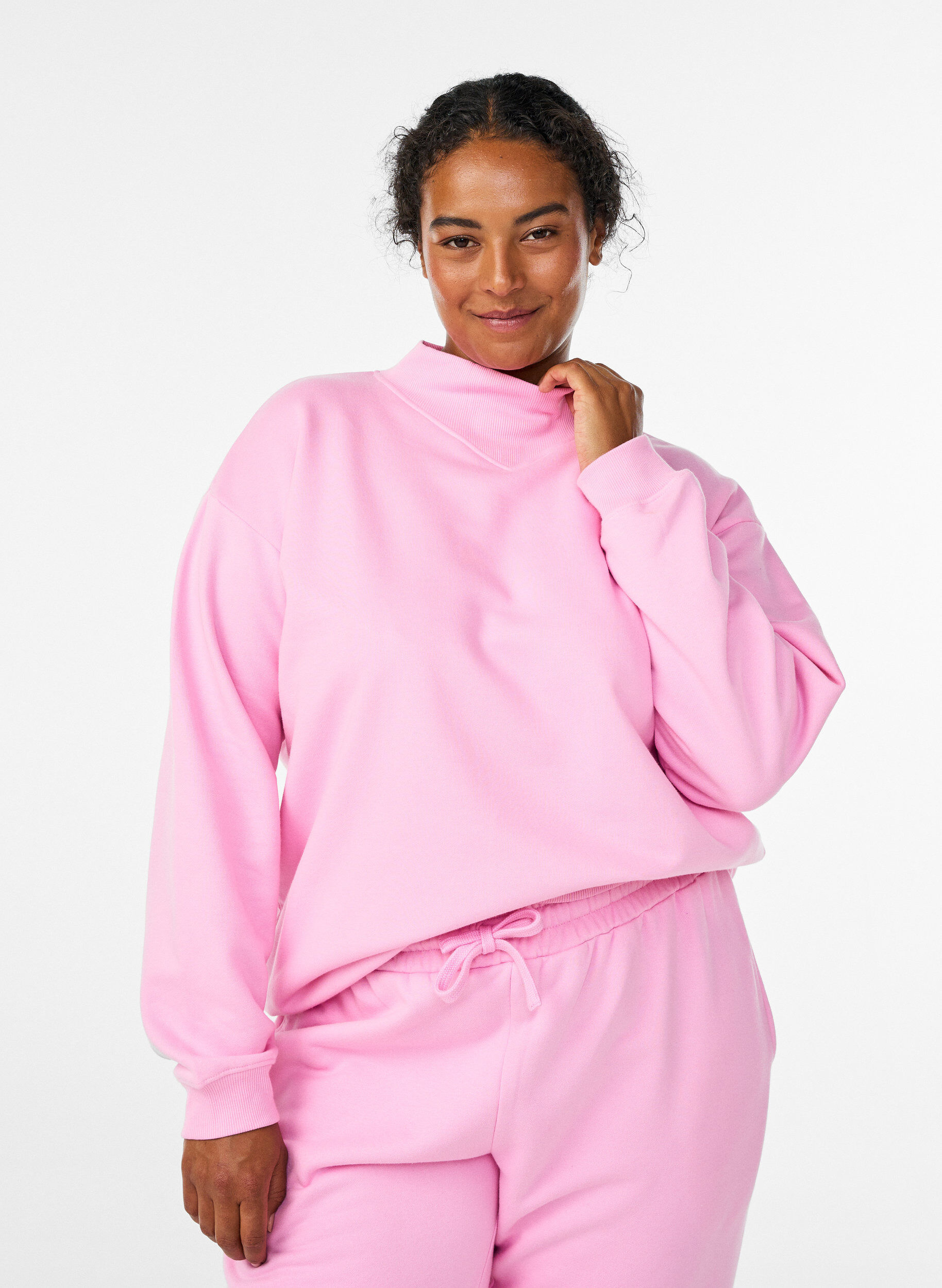 Zizzifashion Sweatshirt with high neck and long sleeves, Pink, Model image number 0
