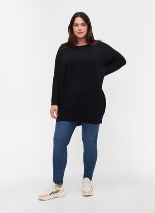 Knitted jumper with round neckline, Black, Model image number 2