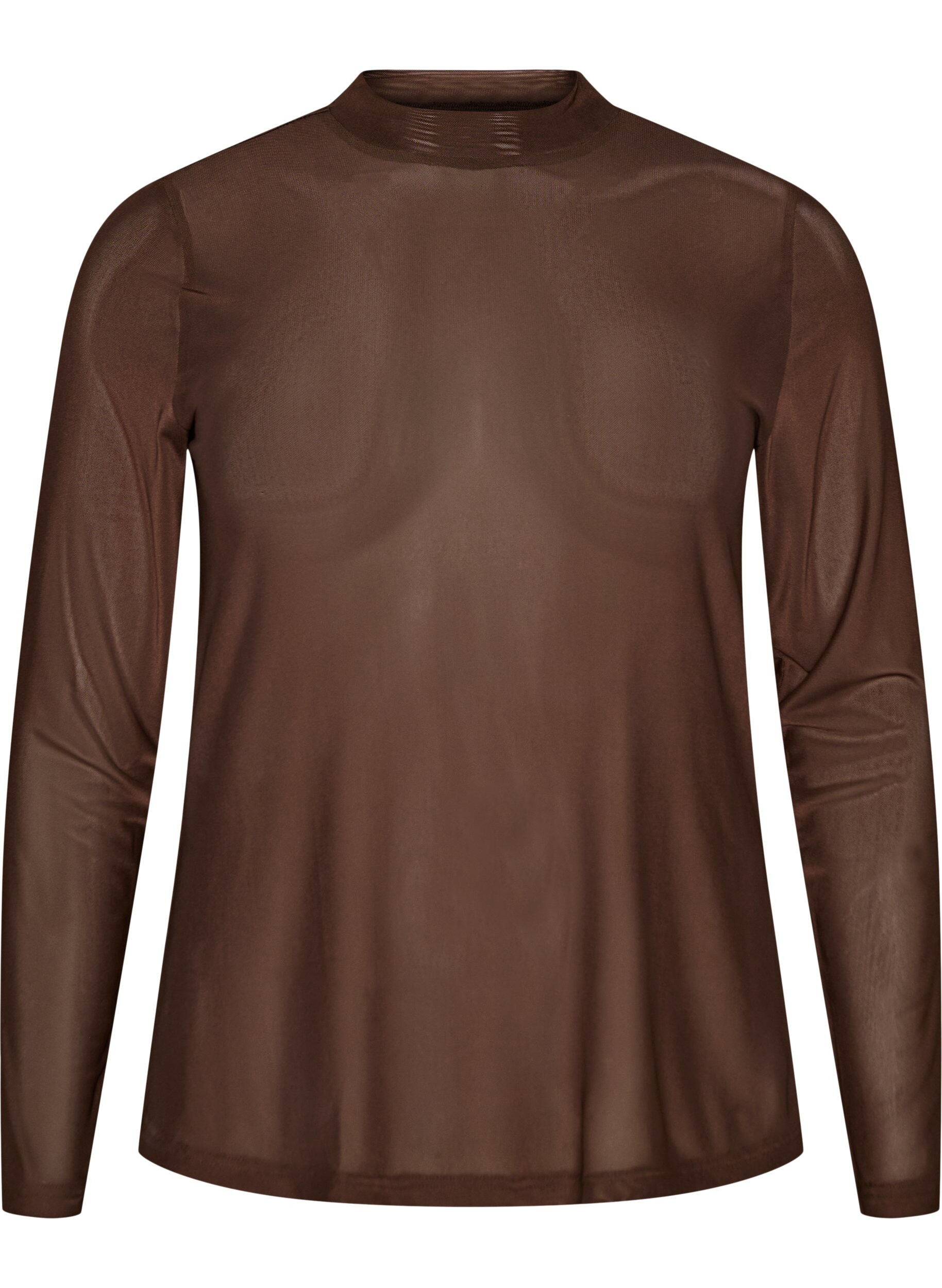 ZizzifashionFitted mesh blouse with long sleeves, Brown, Packshot image number 0