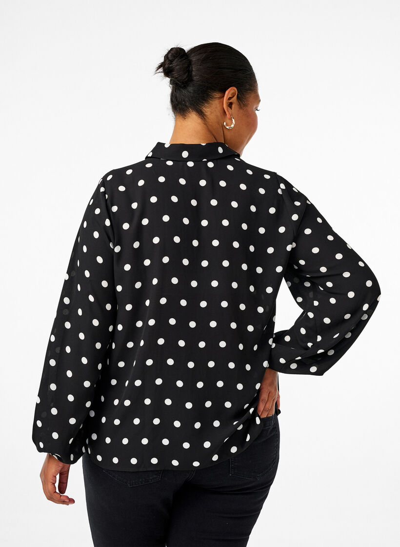Dotted shirt with ruffles, Black W. White Dot, Model image number 1