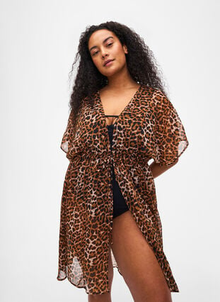 Beach kimono with print, Leopard, Model image number 2