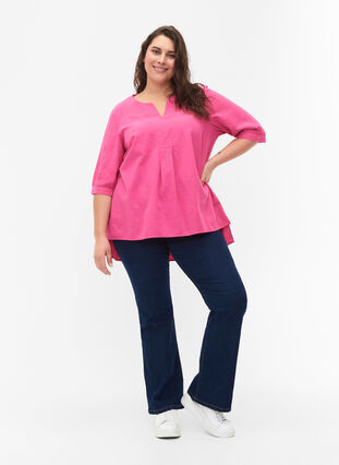 FLASH - Cotton blouse with half-length sleeves, Raspberry Rose, Model image number 2