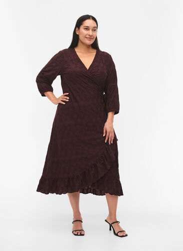 FLASH - Wrap Dress with 3/4 Sleeves, Fudge, Model image number 0