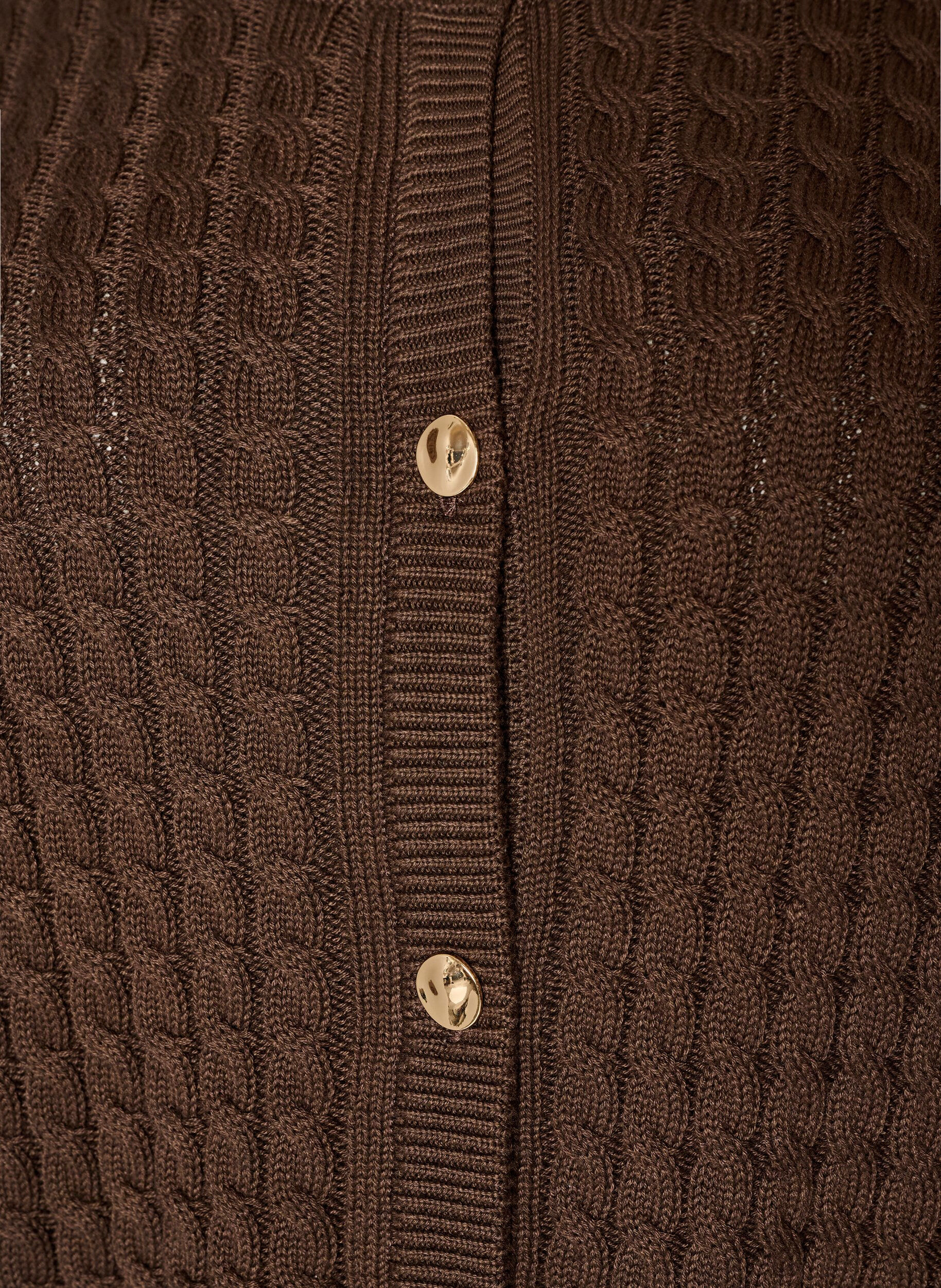 ZizzifashionCable-knit cardigan with golden buttons, Brown, Packshot image number 2